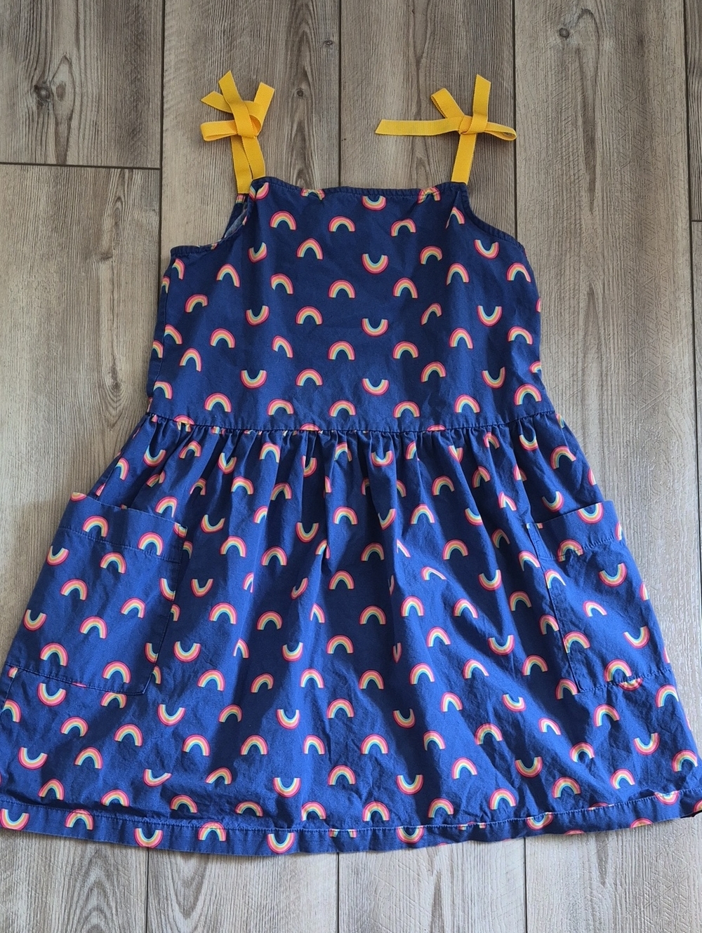 Hanna Andersson Organic Cotton Rainbow Tie Shoulder Pocket Sundress Girls 12